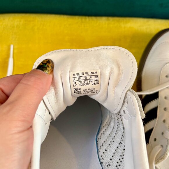 Adidas Sambarose Platform Sneakers - White w/ Black Stripes and Brown Gum Sole - Picture 9 of 10